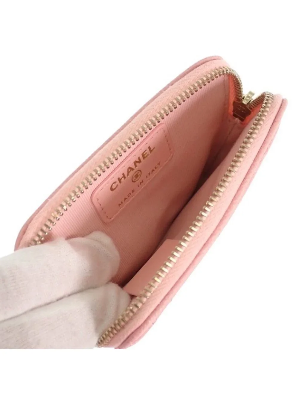 Chanel Classic Zip Coin Purse Mini Wallet Caviar Leather Pink Quilted CC Logo